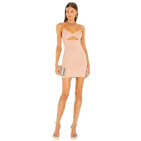 H:ours XXS Moe Cut Out Rib Mini Dress Tan Strappy Adjustable Strap Sleeveless - Picture 1 of 8